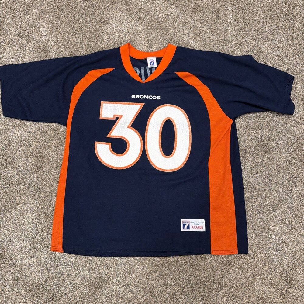 VTG 90s Terrell Davis Denver Broncos #30 Home Jersey NFL Logo 7 Blue Orange USA